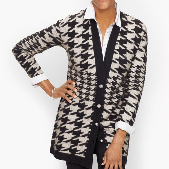 Talbots Sweaters - TALBOTS | Houndstooth Jacquard Cardigan Petite
